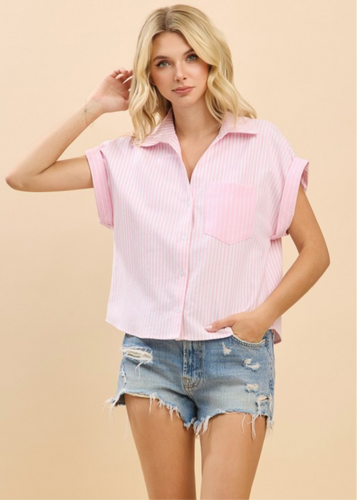 Lauren Striped Button Down Top