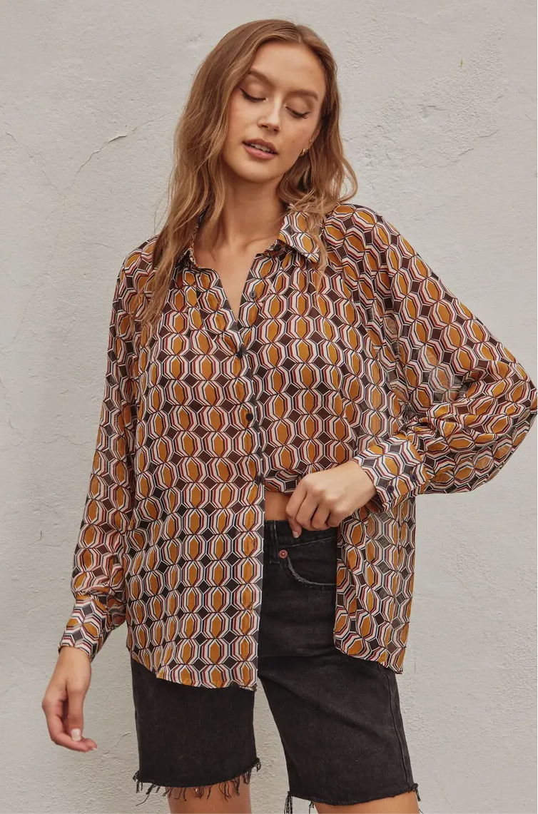 Lauren Printed Button Down Top