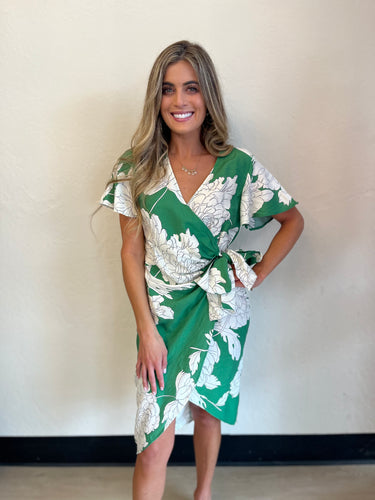 Chloe Floral Faux Wrap Woven Dress