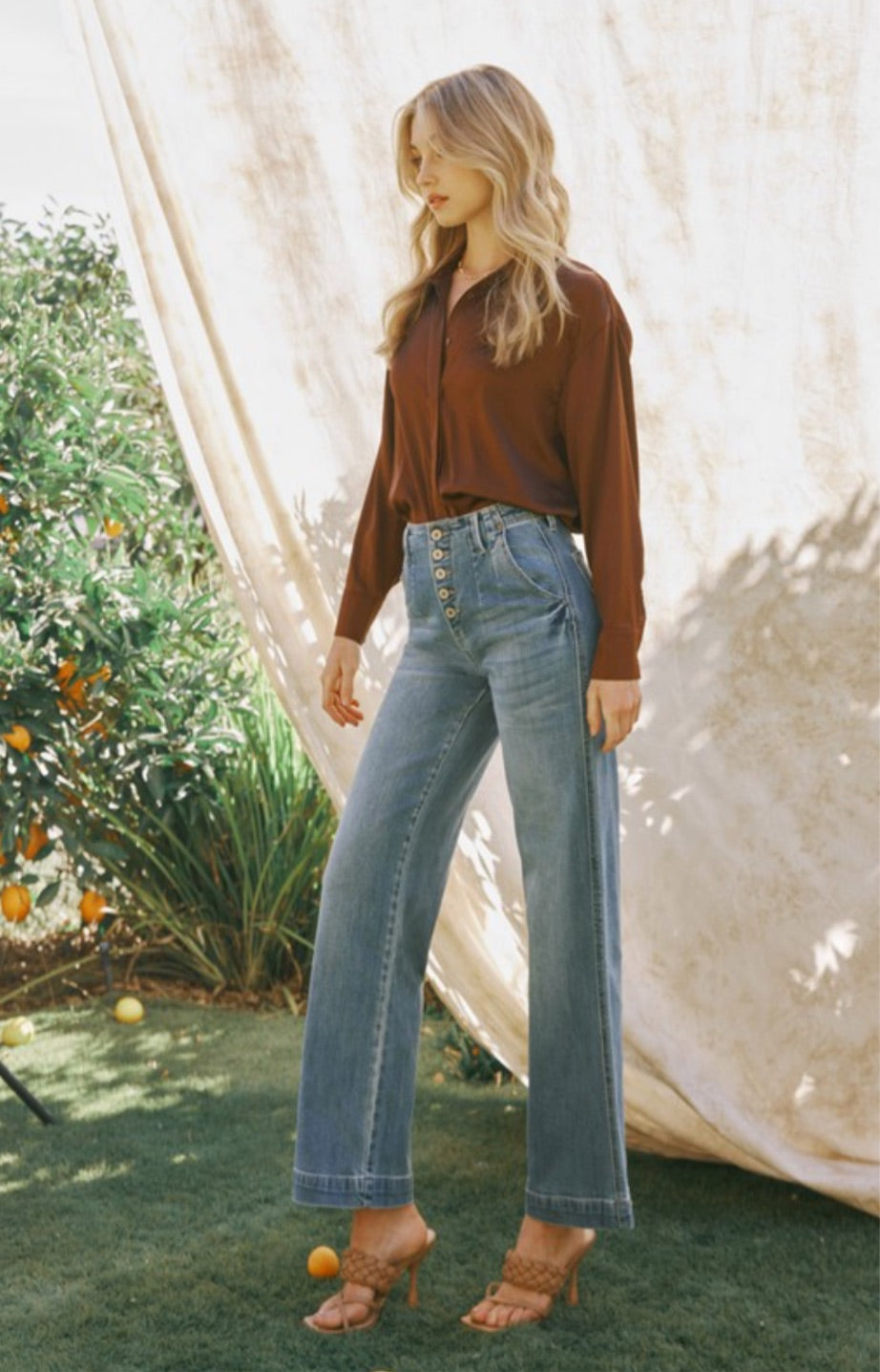 Josephine Button Down Wide Leg Jeans